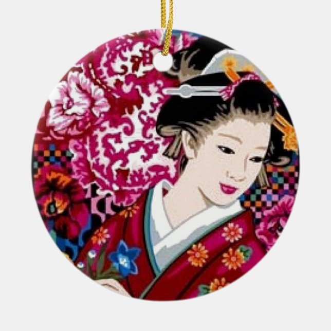 Adorno De Cerámica Mujer japonesa en kimono (Frente)
