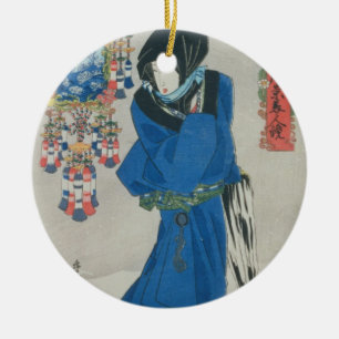 Adorno De Cerámica Mujer japonesa en la nieve (impresión del