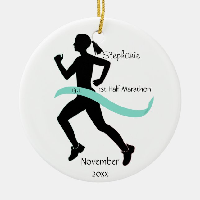 Adorno De Cerámica Mujer mitad corredor de maratón Verde azulado (Frente)