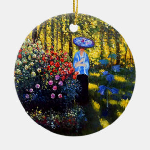Adorno De Cerámica Mujer Monet con una sombrilla en el jardín