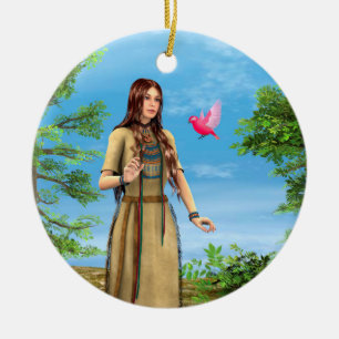 Adorno De Cerámica Mujer Nativa Americana Arte de Bosque Ave