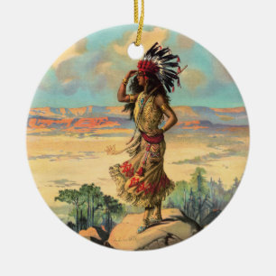 Adorno De Cerámica Mujer Nativa Americana Vintage con Tocado Artístic
