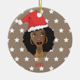 Adorno De Cerámica Mujer negra, Sombrero de Santa, patrón de estrella
