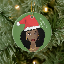 Adorno De Cerámica Mujer negra, Sombrero rojo de Santa, año actual, v