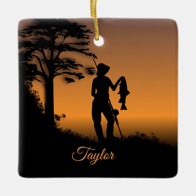 Adorno De Cerámica Mujer pescadora en Dusk Personal (Anverso)