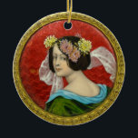 ADORNO DE CERÁMICA MUJER ROMÁNTICA CON ENAMILLO DE VINTAJE DE FLORES<br><div class="desc">Esmalte vintage elegante,  retrato romántico de dama con corona de flores</div>