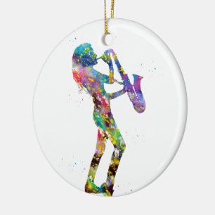 Adorno De Cerámica Mujer tocando el saxofón