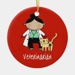 Adorno De Cerámica Mujer veterinaria con el gato personalizado