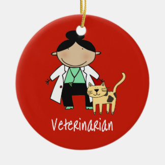 Adorno De Cerámica Mujer veterinaria con el gato personalizado
