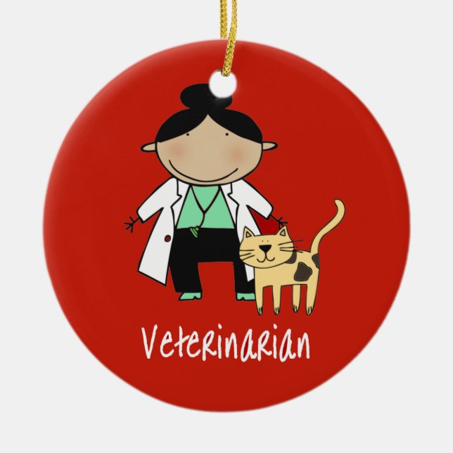 Adorno De Cerámica Mujer veterinaria con el gato personalizado (Frente)