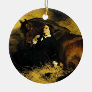 Adorno De Cerámica Mujer y caballo