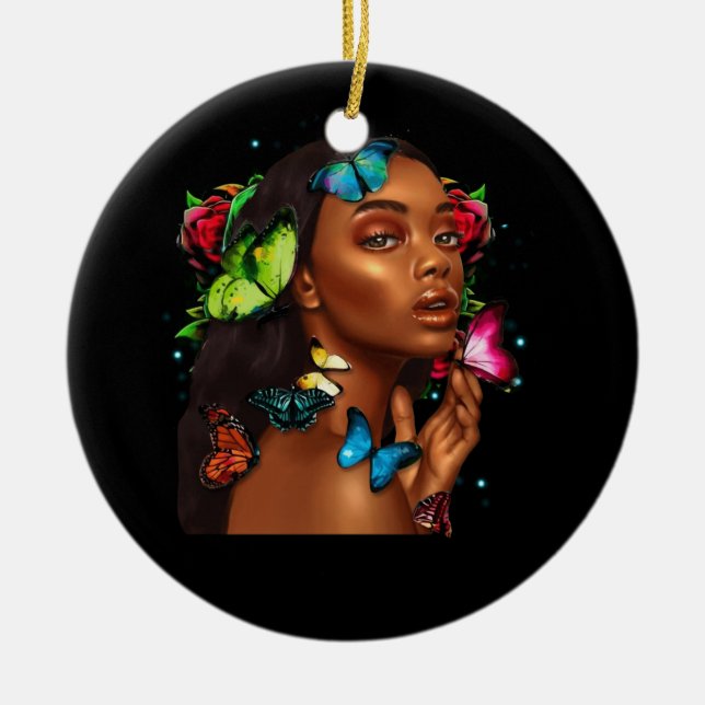 Adorno De Cerámica Mujeres afroamericanas mariposas (Frente)