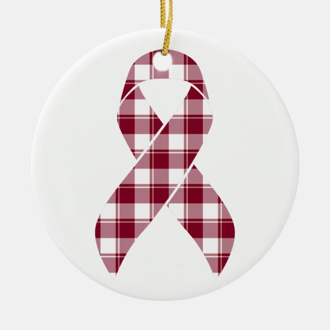 Adorno De Cerámica Multiple Myeloma Cancer Awareness Plaid Burgundy  (Frente)