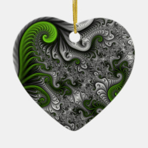 Adorno De Cerámica Mundo de fantasía verde y gris arte fractal abstra