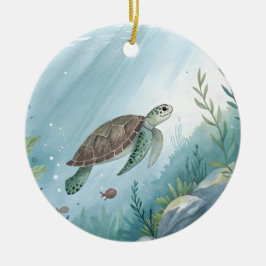 Adorno De Cerámica Mundo submarino con tortuga
