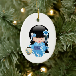 Adorno De Cerámica Muñeca Kokeshi de invierno - Chica Geisha de Kimon