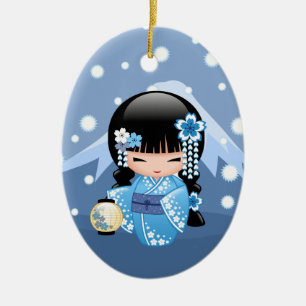 Adorno De Cerámica Muñeca Kokeshi de invierno - Chica Geisha de la M