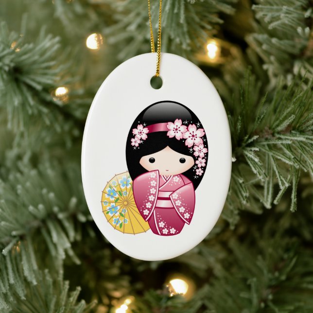 Adorno De Cerámica Muñeca Kokeshi de primavera - Geisha japonesa dulc (Árbol)