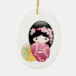Adorno De Cerámica Muñeca Kokeshi de primavera - Geisha japonesa dulc