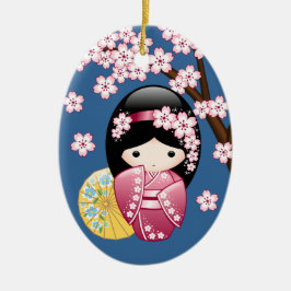 Adorno De Cerámica Muñeca Kokeshi de primavera - Geisha japonesa suav