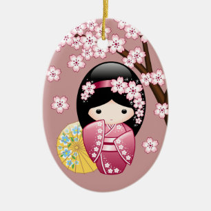 Adorno De Cerámica Muñeca Kokeshi primavera - Geisha japonesa suave 