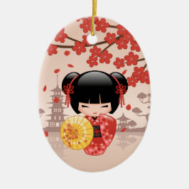 Adorno De Cerámica Muñeca roja Sakura Kokeshi - Chica japonés de geis
