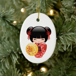Adorno De Cerámica Muñeca roja Sakura Kokeshi - Geisha linda