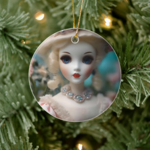 Adorno De Cerámica Muñeca Vintage con ojos azules,
