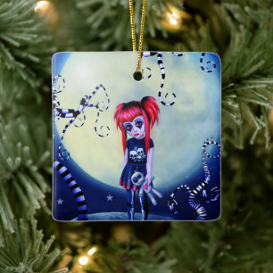 Adorno De Cerámica Muñeca vudú gótica de niña y enredaderas espeluzna