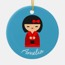 Muñecas japonesas kokeshi, naranja lindo