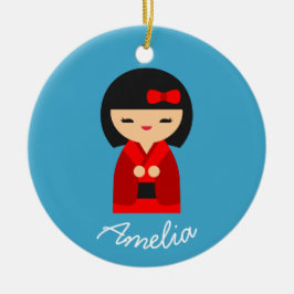 Adorno De Cerámica Muñecas japonesas kokeshi, naranja lindo