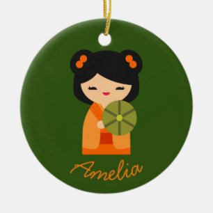 Adorno De Cerámica Muñecas japonesas kokeshi, naranja lindo