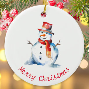 Adorno De Cerámica Muñeco de nieve acuarela Navidad personalizada lin