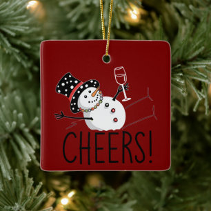 Adorno De Cerámica Muñeco de nieve bebe vino Navidad divertida Navida