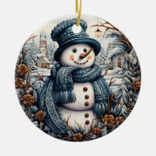 Adorno De Cerámica Muñeco de nieve bordado navideño acogedor – Fiesta