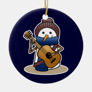 Adorno De Cerámica Muñeco de nieve con la guitarra