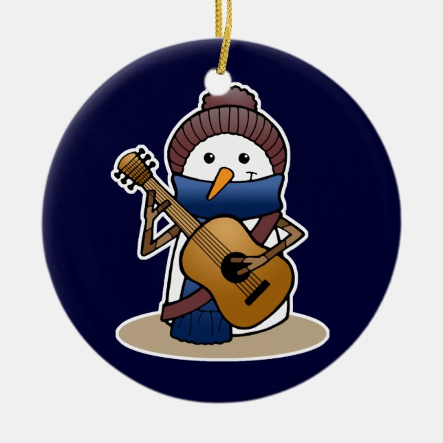 Adorno De Cerámica Muñeco de nieve con la guitarra (Frente)