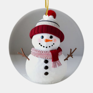 Adorno De Cerámica Muñeco de nieve con sombrero lindo