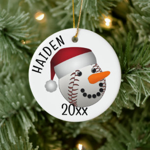 Adorno De Cerámica Muñeco de Nieve de Béisbol Navidad