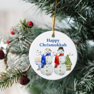 Adorno De Cerámica Muñeco de nieve de Hanukkah Navidad Chrismukkah