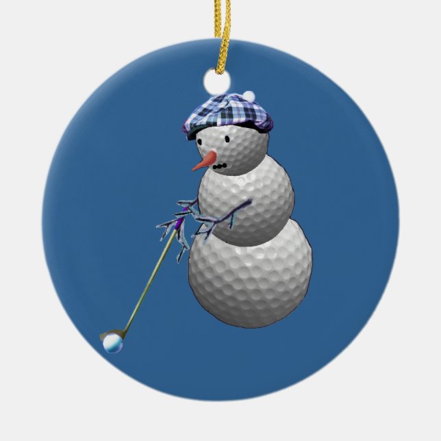 Adorno De Cerámica Muñeco de nieve de la pelota de golf (Frente)