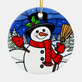 Adorno De Cerámica Muñeco de Nieve Feliz de Vidrio Pintado