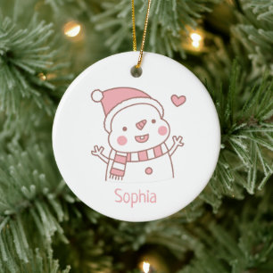 Adorno De Cerámica Muñeco de nieve feliz y lindo, personalizado de Na