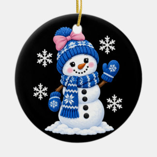 Adorno De Cerámica Muñeco de nieve femenino navideño con lazo para mu