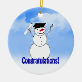 Adorno De Cerámica Muñeco de Nieve Graduado Con Diploma