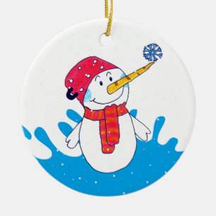 Adorno De Cerámica Muñeco de nieve lindo con niños de copo de nieve