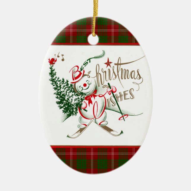 Adorno De Cerámica Muñeco de nieve retro (Frente)