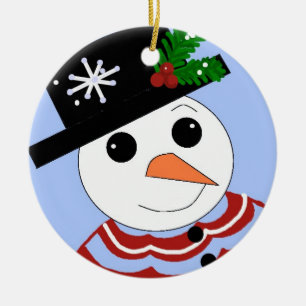 Adorno De Cerámica Muñeco de nieve sonriente