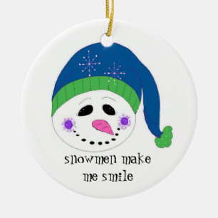 Adorno De Cerámica Muñeco de nieve sonriente