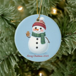 Adorno De Cerámica Muñeco de nieve sonriente con gorro navidad 2025